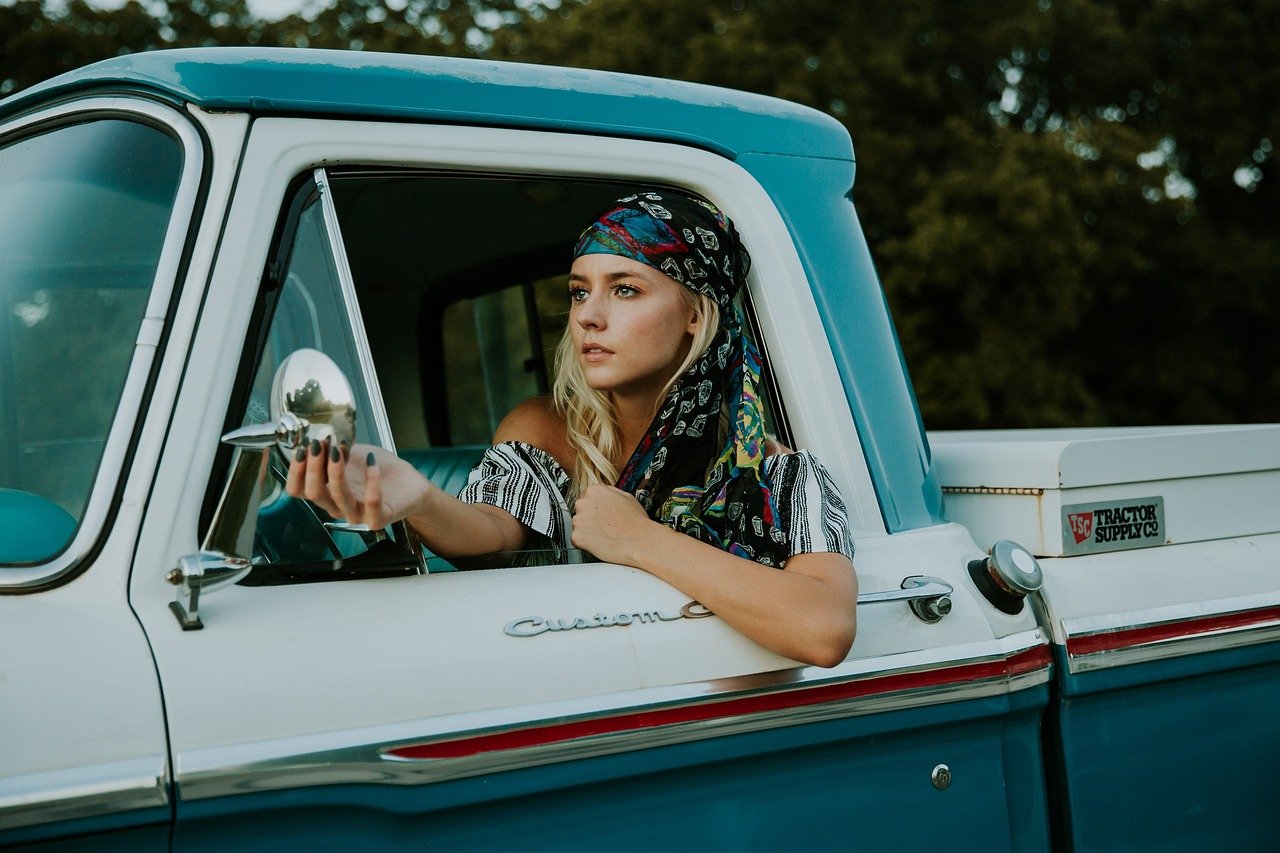 woman, truck, vehicle