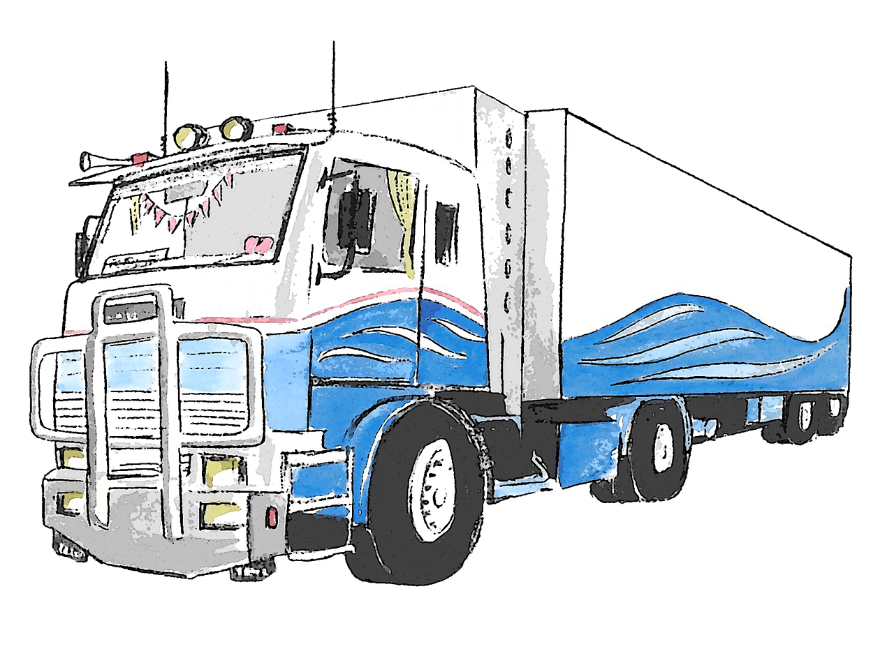 watercolor, truck, blue