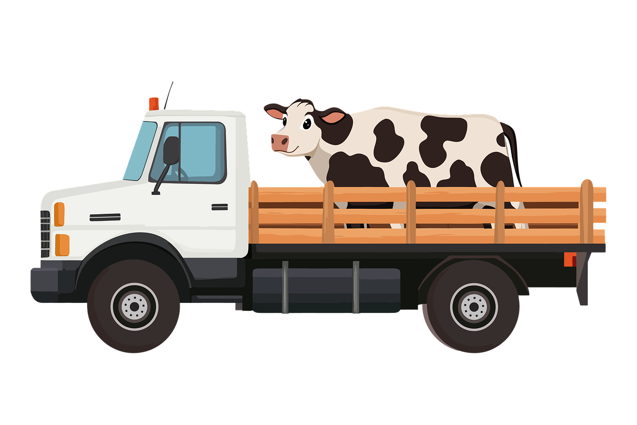 ai generated, farm truck, cow